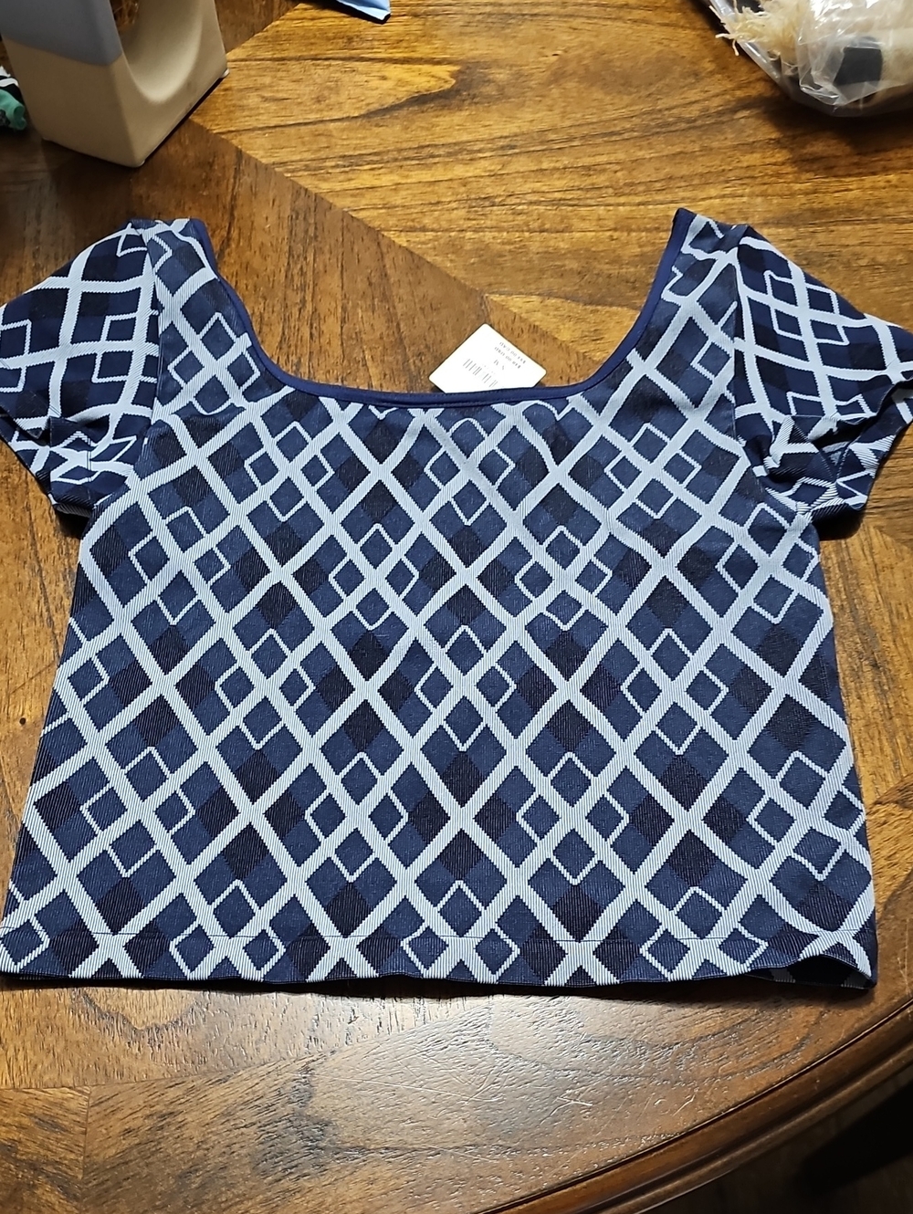 Anthropologie Blue Geometric Scoop-Neck Women’s Top